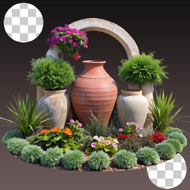 Desert cacti in pots arrangement on transparent background