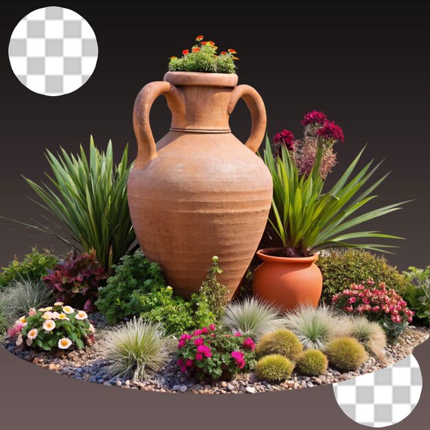 PSD desert cacti in pots arrangement on transparent background