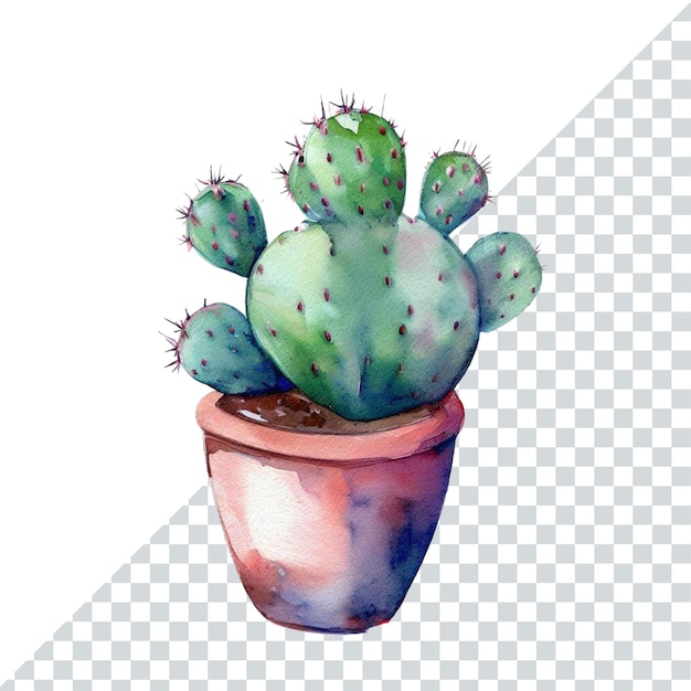 Desert gems watercolor illustration of isolated succulent and potted cactus