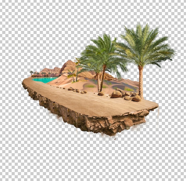 PSD desert isolated in transparent background creative travel tourism offroad design with palm tree