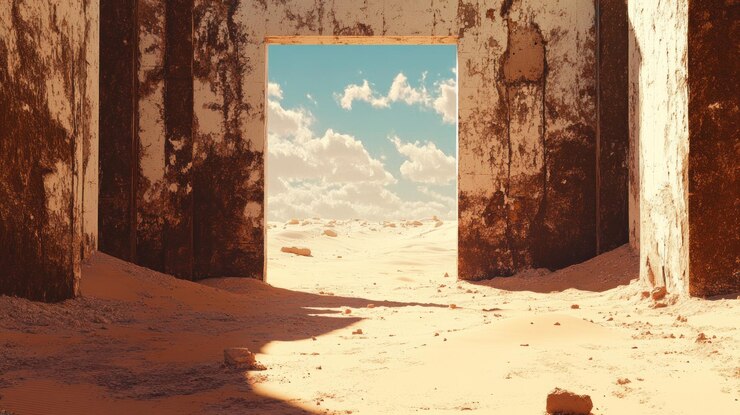 PSD desert landscape framed by an open doorway