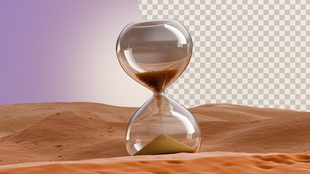 PSD 砂丘の 3 d レンダリングの背景に砂時計のある砂漠の風景