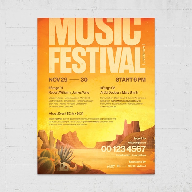 PSD desert music festival poster template v2 in photoshop psd