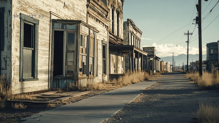 PSD deserted street of dilapidated aged wooden buildings