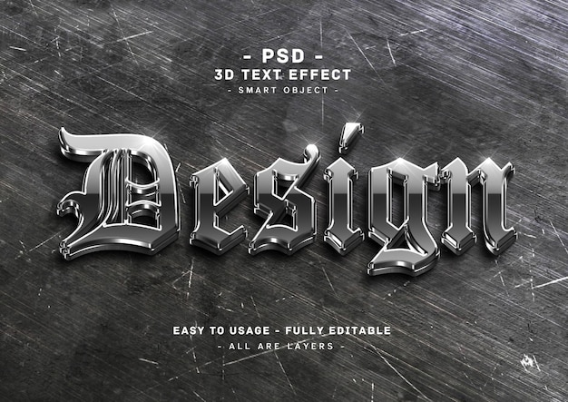 PSD Дизайн 3d эффект стиля черного текста