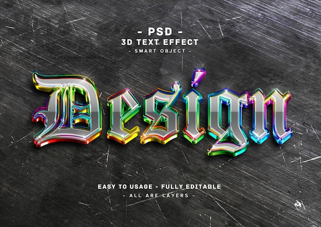 PSD design effetto stile testo con colori di vetro 3d