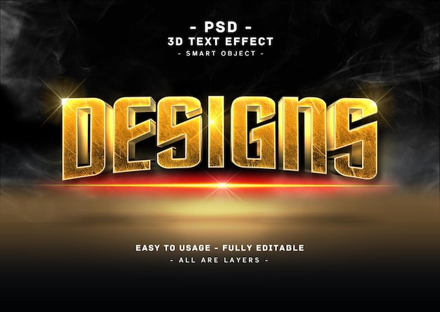 PSD design 3d gold metal text style effect