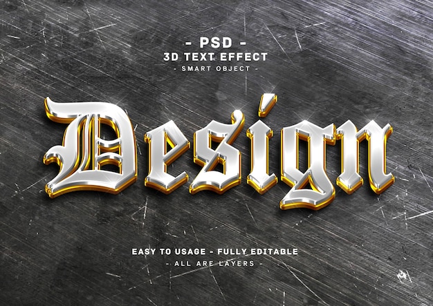 Design 3d silver golden text style effect