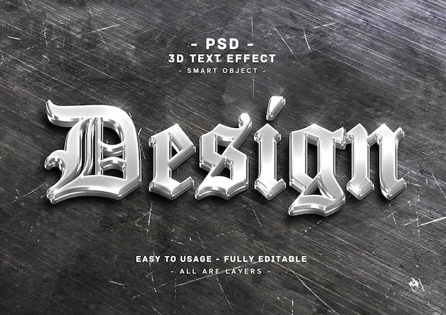 Design 3d silver text style effect