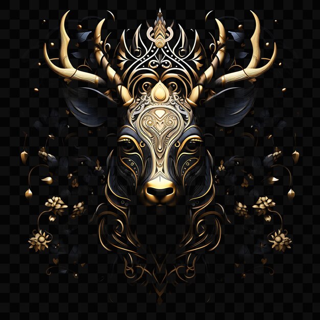 A design of a bull with a gold pattern on its head