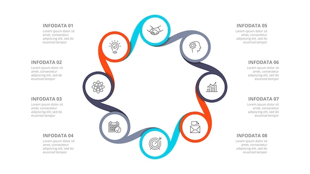 PSD design concept of 8 steps or parts of business cycle infographic design template