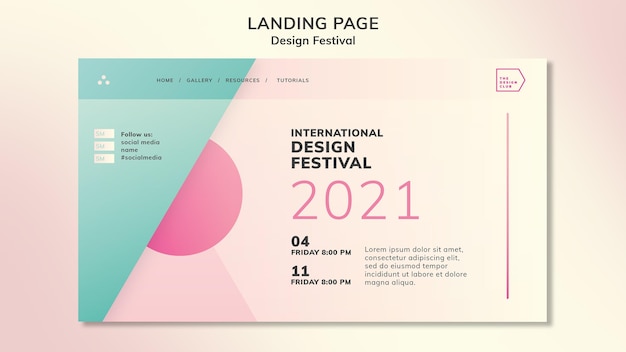 PSD pagina di destinazione del festival di design