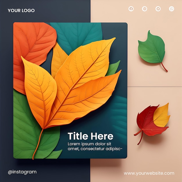 PSD design for flyer template with 3d dried leaf