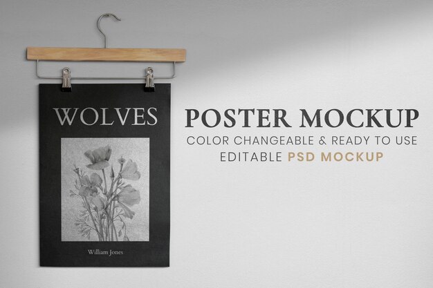 Design appeso a un mockup di poster di appendiabiti