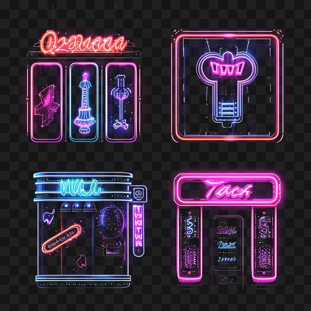 PSD design of kinetic neon store signs with animatronic mechanical sculptu neon y2k shape psd 4096px