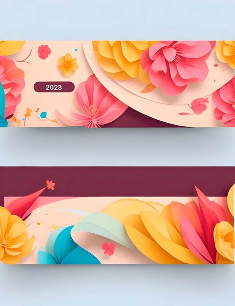 PSD design template with colorful flowers banner illustration