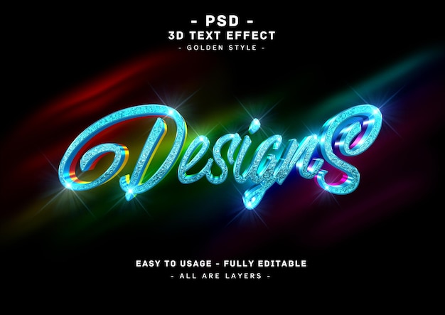 PSD designs glitter teksteffect 3d blauwe kleuren stijl