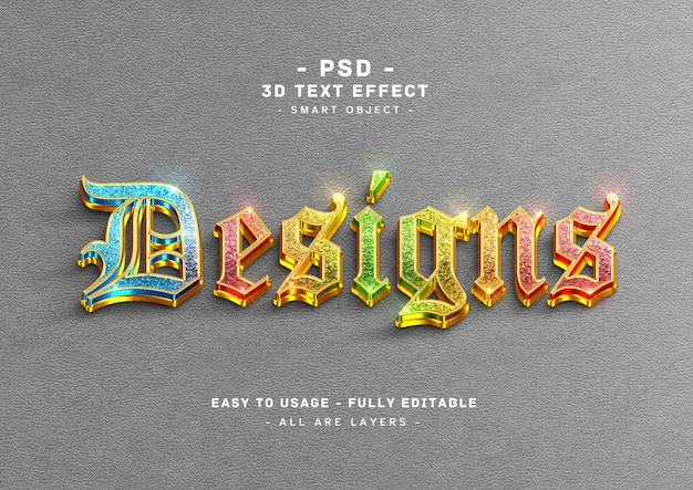 Designs text effect 3d colors golden style