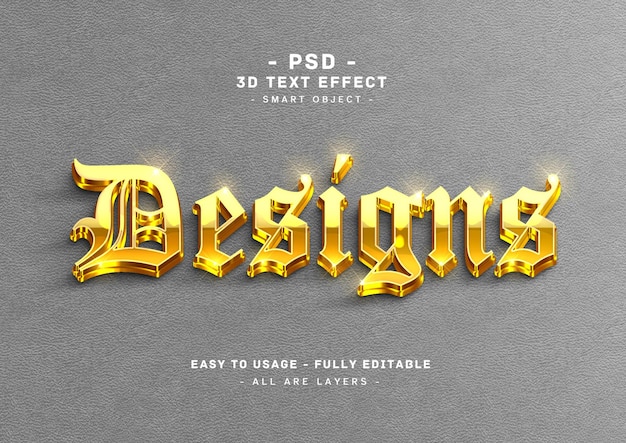 Designs text effect 3d golden style