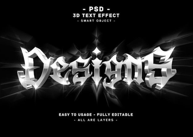 Designs text effect 3d silver style