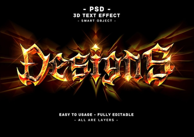 Desings 3d fire text style effect