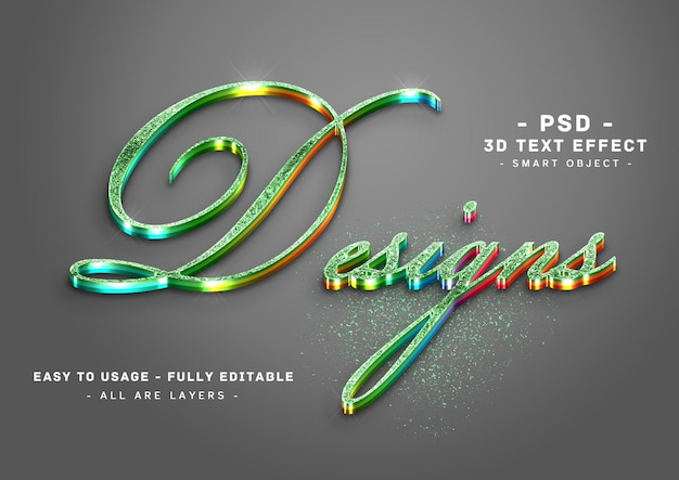 PSD desings 3d green glitter colors text style effect