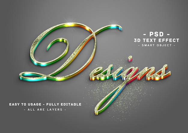 PSD desings 3d olive glitter colors text style effect