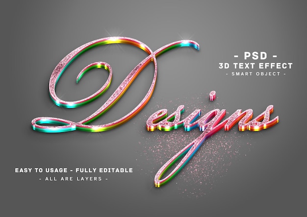 PSD desings 3d pink glitter colors text style effect