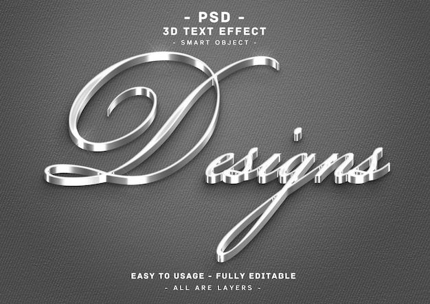 Дизайн 3d серебряный эффект стиля текста