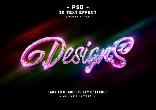 Desings glitter text effect 3d purple colors style