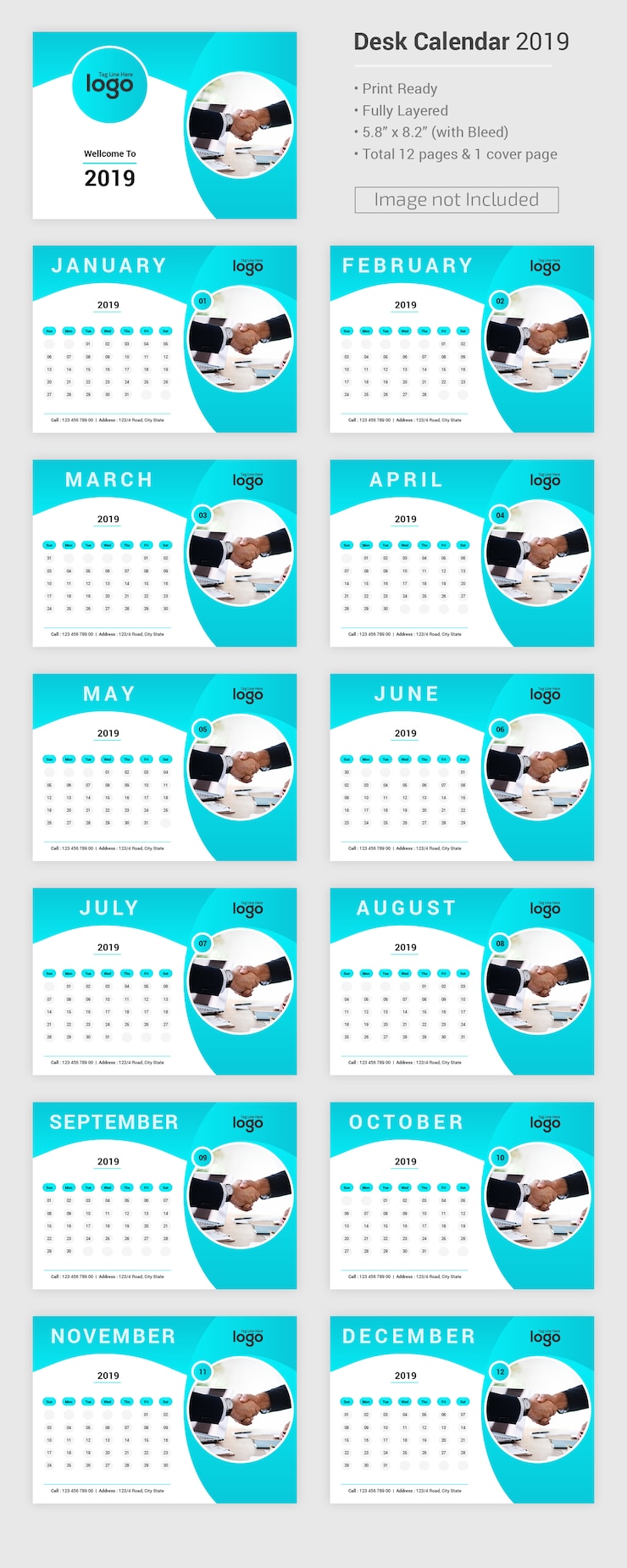 PSD desk calendar 2019 in psd design