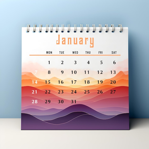 PSD Настольный календарь с цветным текстом на английском языке