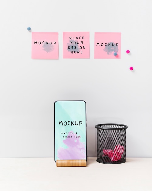 Desk concept with sticky notes mock-up
