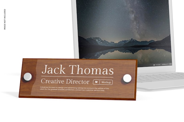 Desk name plate mockup, right view