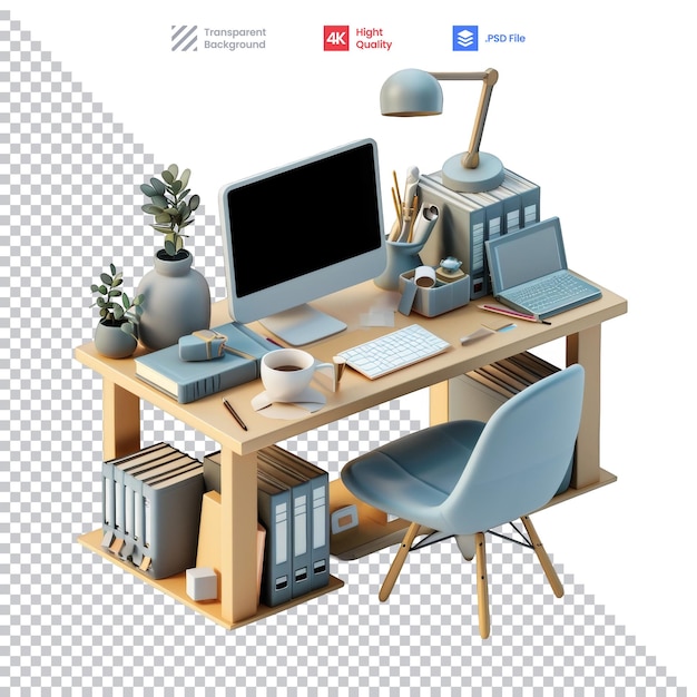 PSD コンピューターと椅子を備えた机