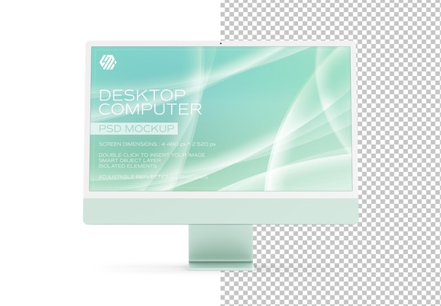 Display del computer desktop isolato su bianco mockup