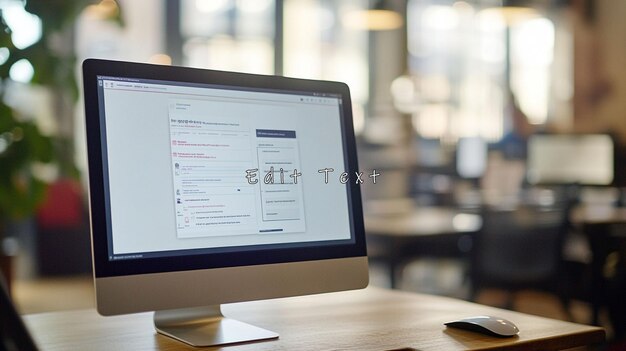Desktop computer displaying app design interface in a cafe