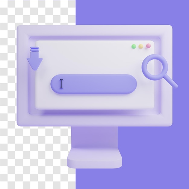 Desktop computer opening web browser 3d illustration