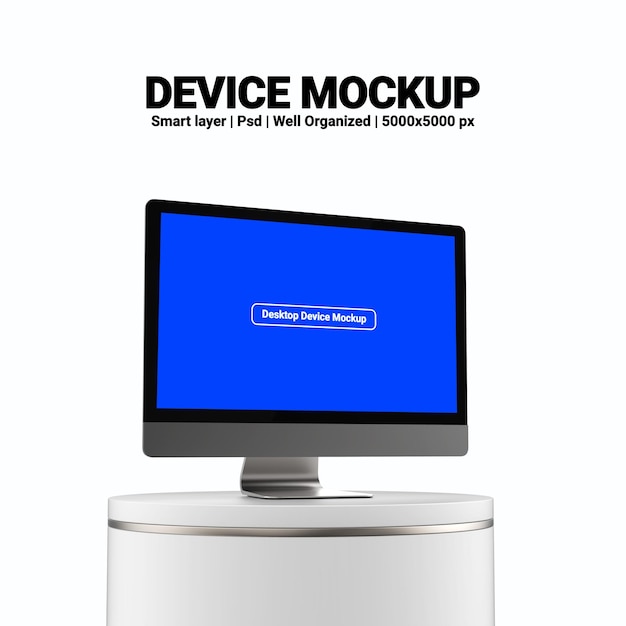 Desktop computer screen 3d render mockup with editable design and transparent background