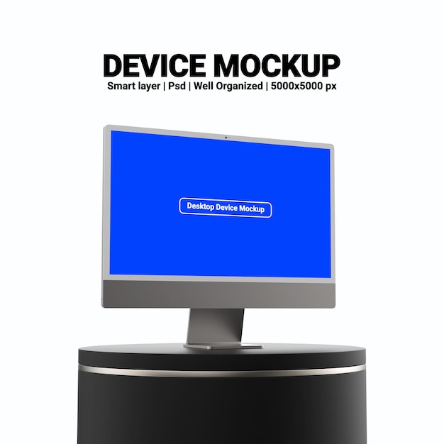 Desktop computer screen 3d render mockup with editable design and transparent background