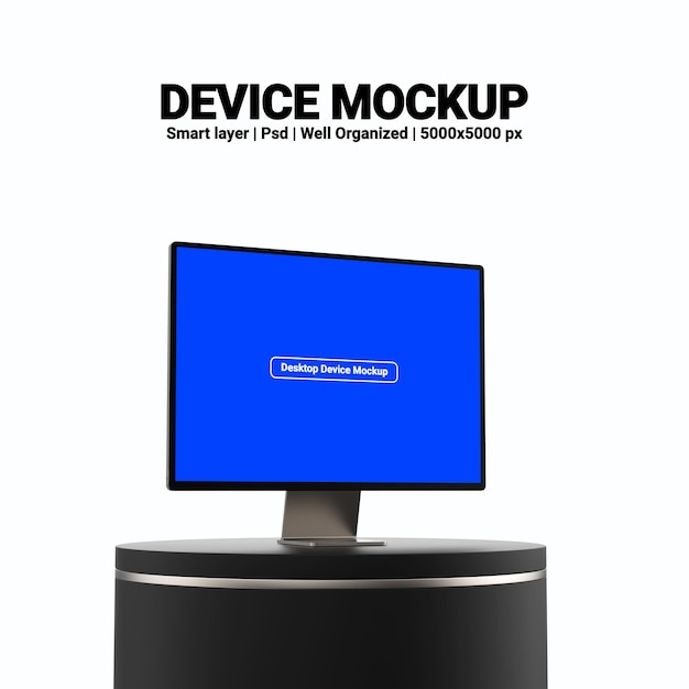 PSD desktop computer screen 3d render mockup with editable design and transparent background