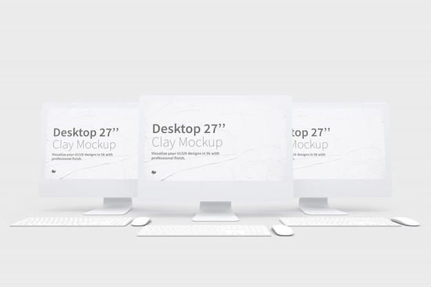 Mockup di computer desktop con tastiera e mouse