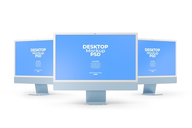 PSD desktop imac monitorscherm mockup-sjabloon met bewerkbare achtergrond psd