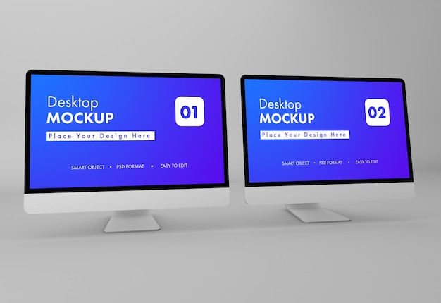 PSD desktop mockup design in 3d rendering