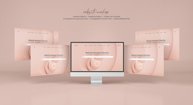 PSD desktop monitor screen with website presentation mockup isolated