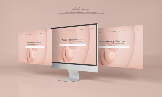 Schermo del monitor desktop con mockup di presentazione del sito web isolato