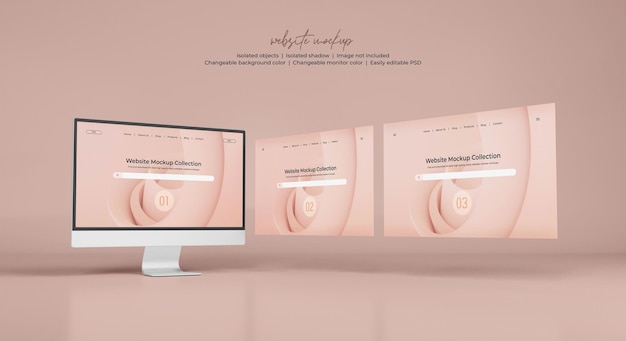 Schermo del monitor desktop con mockup di presentazione del sito web isolato