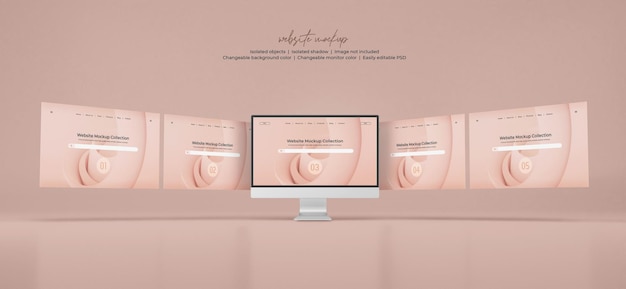 PSD desktop monitor screen with website presentation mockup isolated