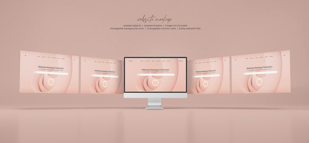 PSD schermo del monitor desktop con mockup di presentazione del sito web isolato