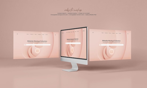 Schermo del monitor desktop con mockup di presentazione del sito web isolato